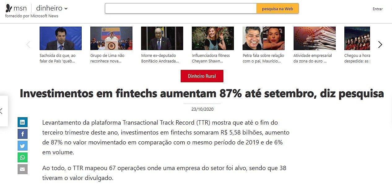 Investimentos em fintechs aumentam 87% at setembro, diz pesquisa